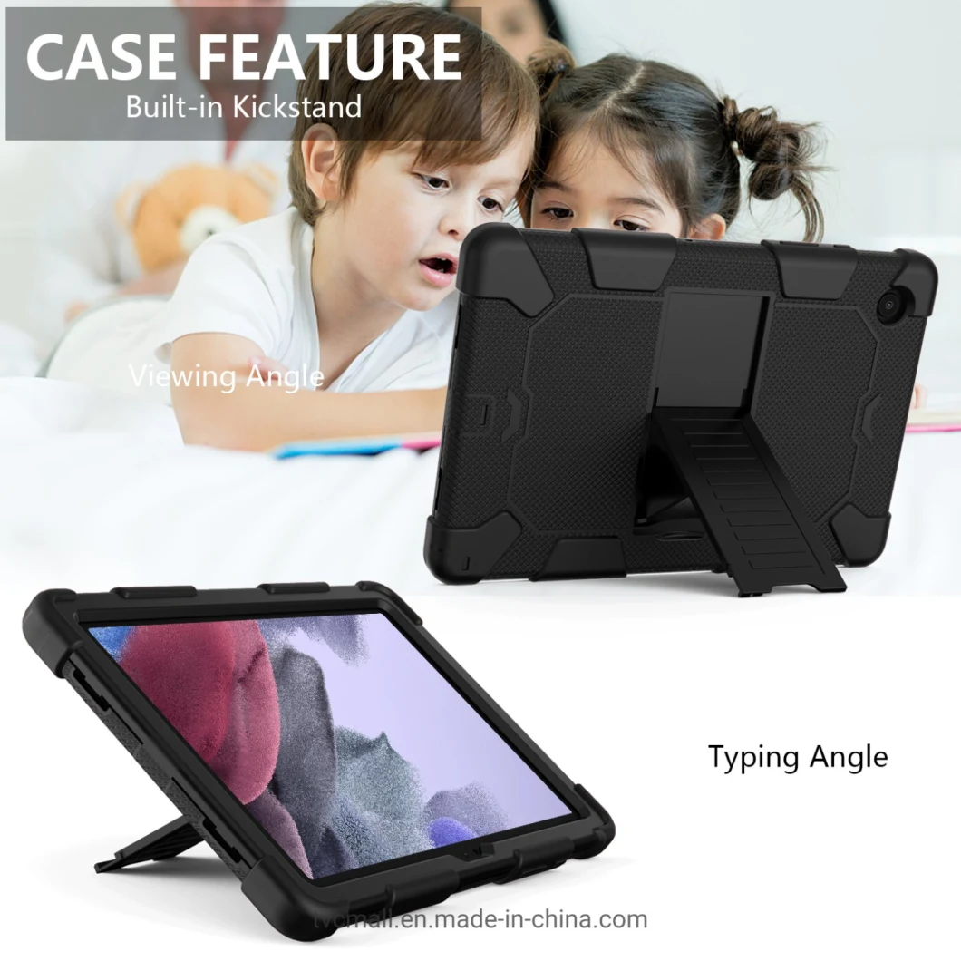 Heavy Duty Hybrid Shockproof Dual Color Silicone + PC Tablet Bracket Kickstand Case for Samsung Galaxy Tab A8 10.5 (2021) - Black