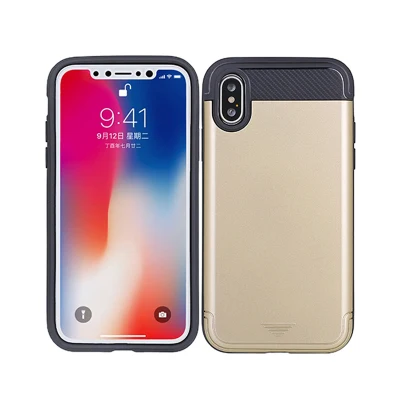 iPhone X용 신용 카드 홀더 지갑 휴대폰 케이스 TPU + PC 와이어 드로잉 하드 케이스